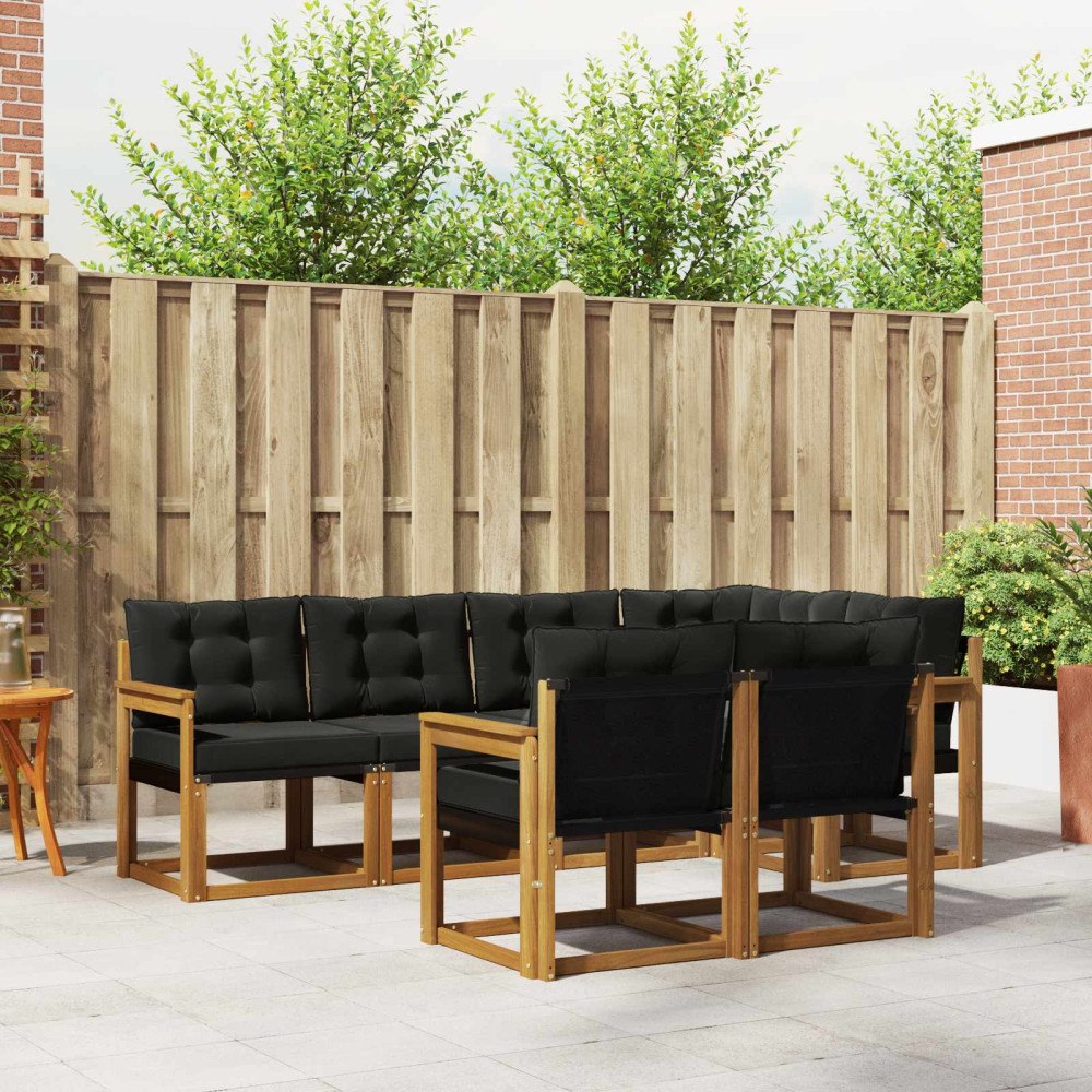 vidaXL Utomhussoffset med kudde 7 pcs Naturlig och svart