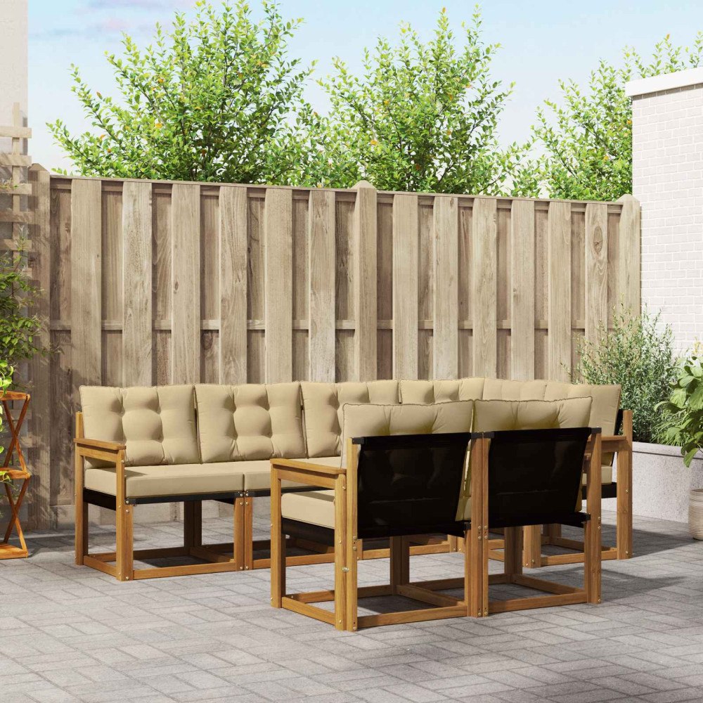 vidaXL Utomhussoffset med kudde 7 pcs Naturlig och Beige