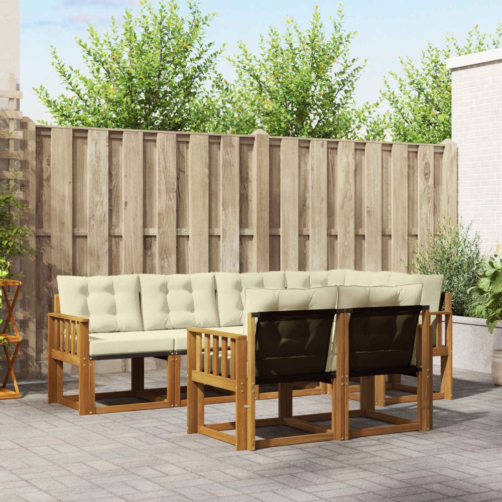 vidaXL Utomhussoffset med kudde 7 pcs Naturlig och Grädde