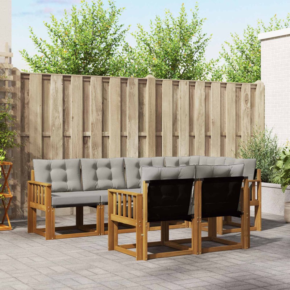 vidaXL Utomhussoffset med kudde 7 pcs Naturlig och Ljus Grå