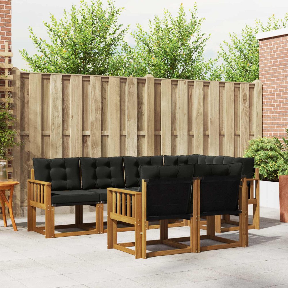vidaXL Utomhussoffset med kudde 7 pcs Naturlig och svart