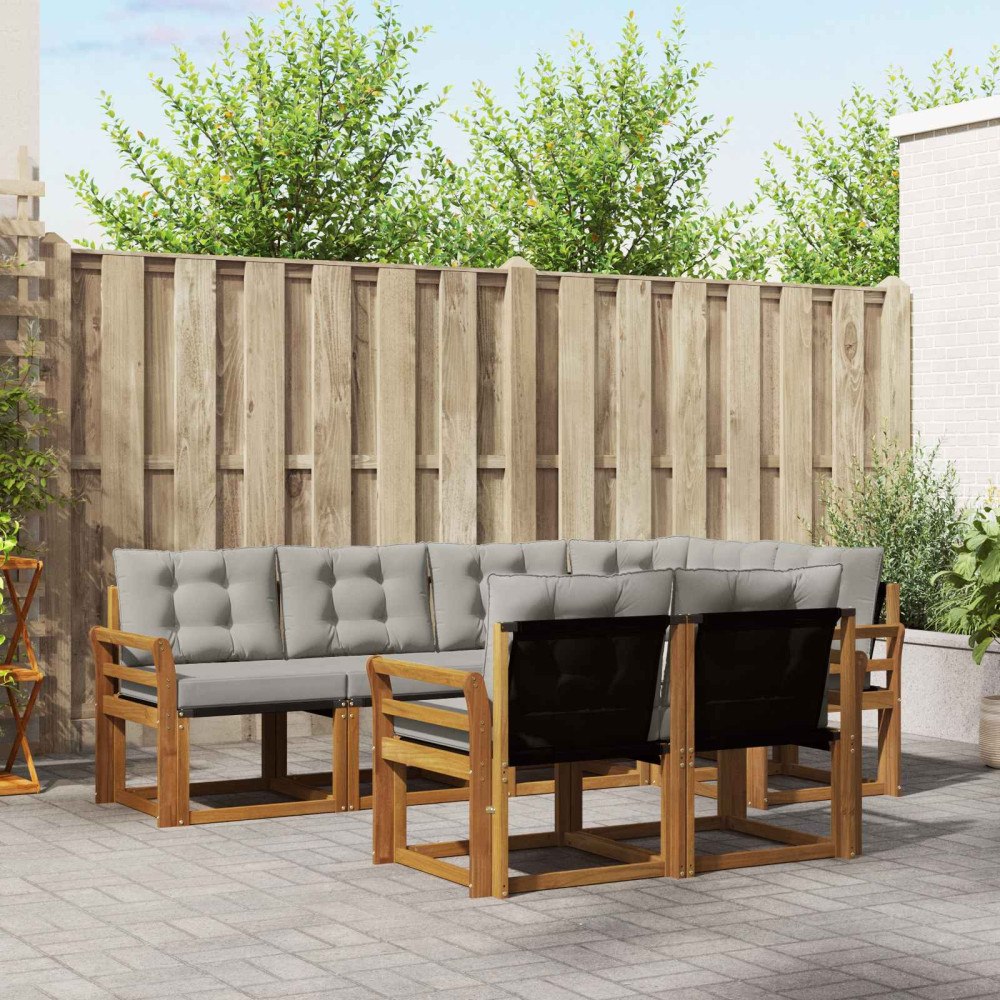 vidaXL Utomhussoffset med kudde 7 pcs Naturlig och Ljus Grå