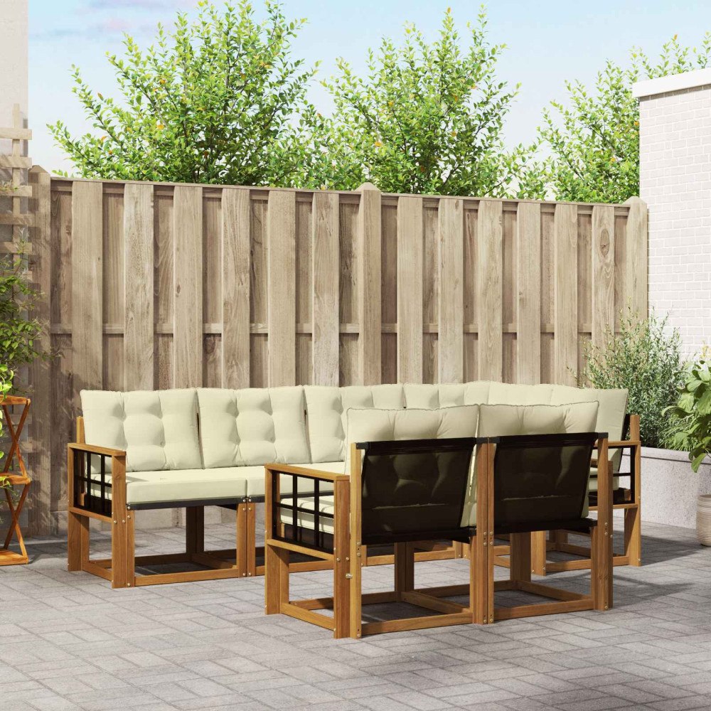 vidaXL Utomhussoffset med kudde 7 pcs Naturlig och Grädde