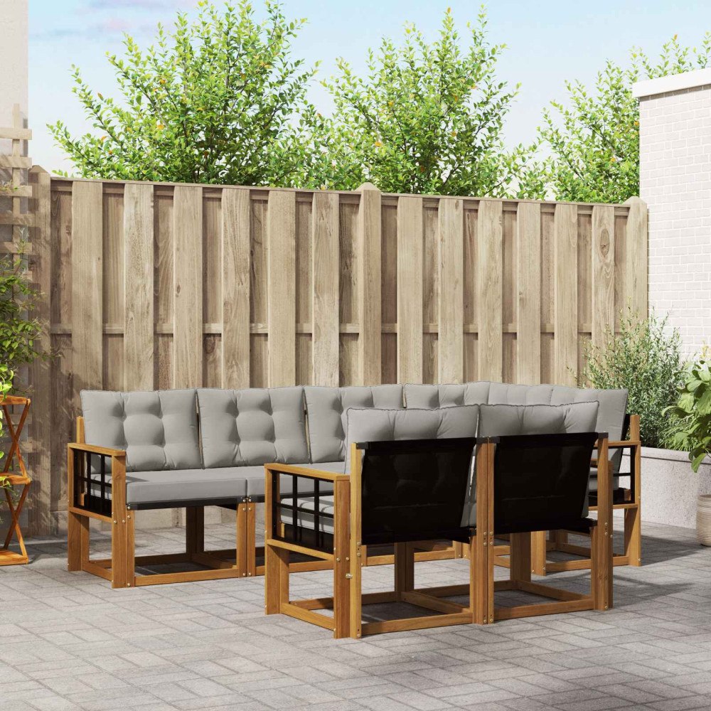 vidaXL Utomhussoffset med kudde 7 pcs Naturlig och Ljus Grå