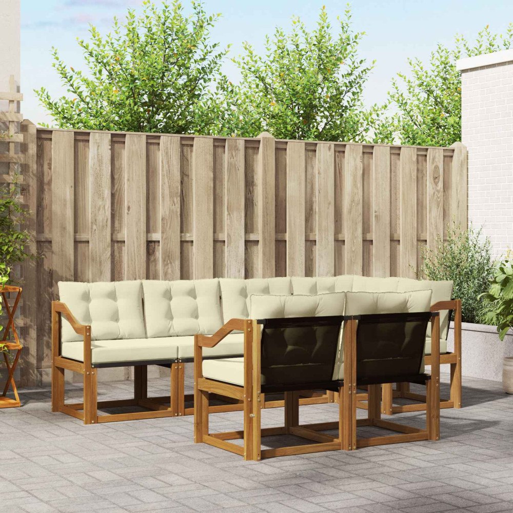 vidaXL Utomhussoffset med kudde 7 pcs Naturlig och Grädde