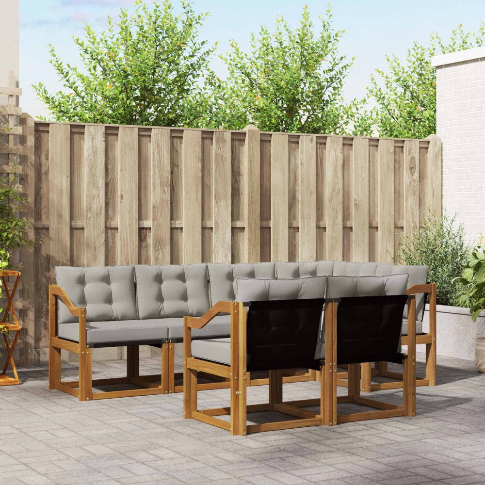 vidaXL Utomhussoffset med kudde 7 pcs Naturlig och Ljus Grå