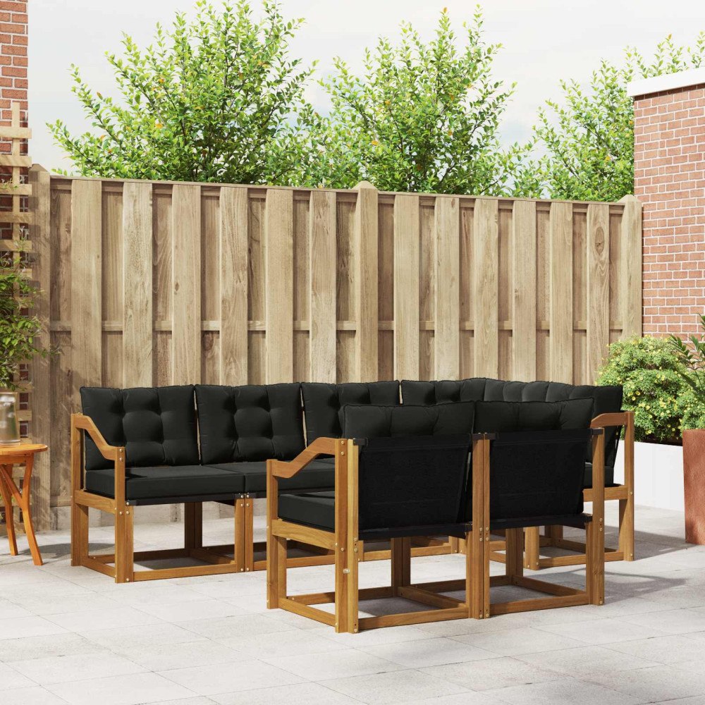 vidaXL Utomhussoffset med kudde 7 pcs Naturlig och svart