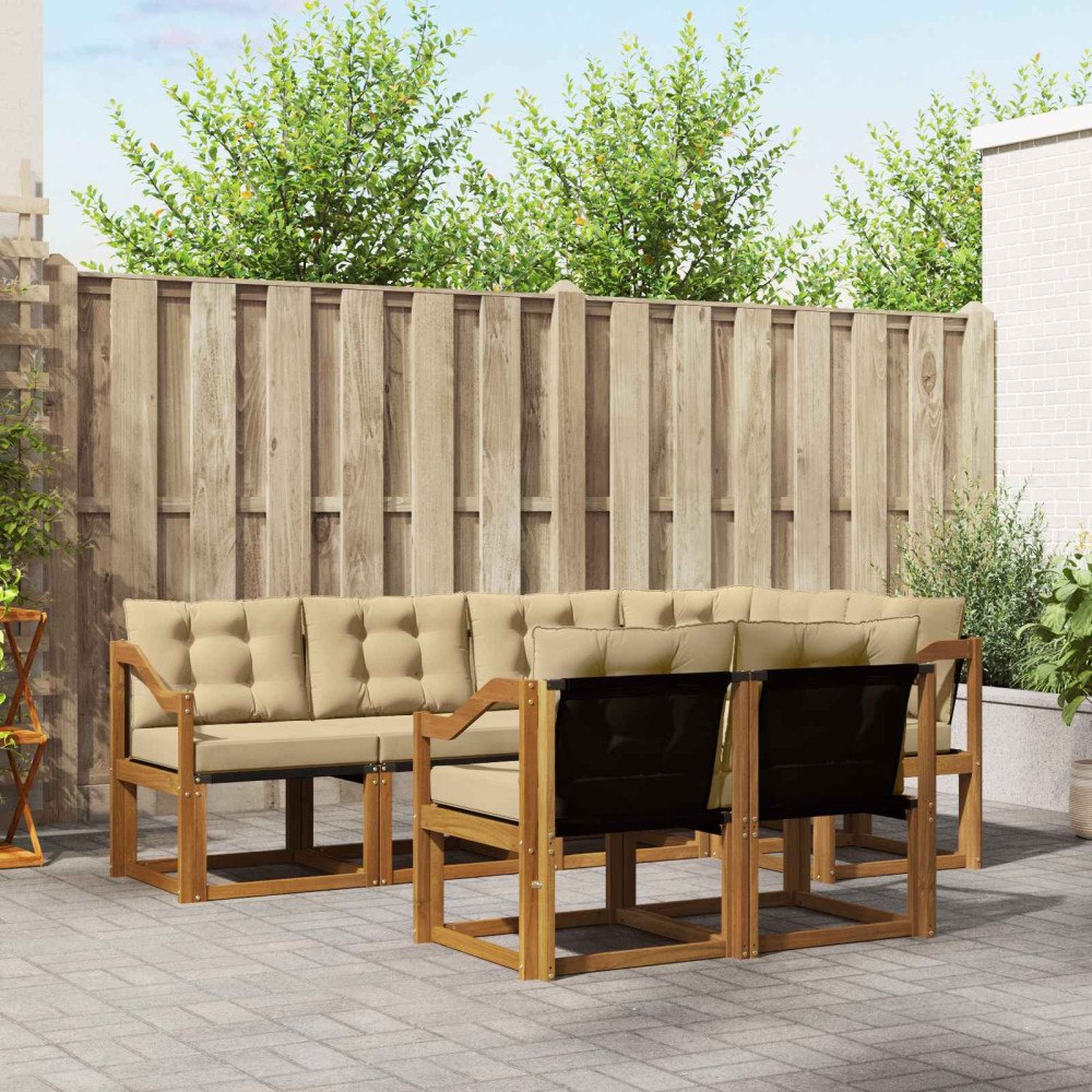 vidaXL Utomhussoffset med kudde 7 pcs Naturlig och Beige