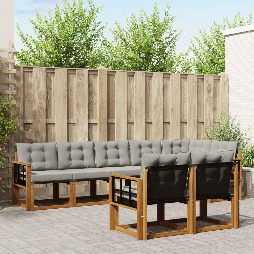 vidaXL Utomhussoffset med kudde 8 pcs Naturlig och Ljus Grå