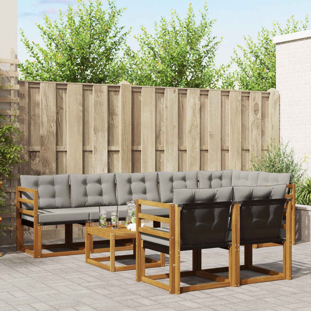 vidaXL Utomhussoffset med kudde 9 pcs Naturlig och Ljus Grå