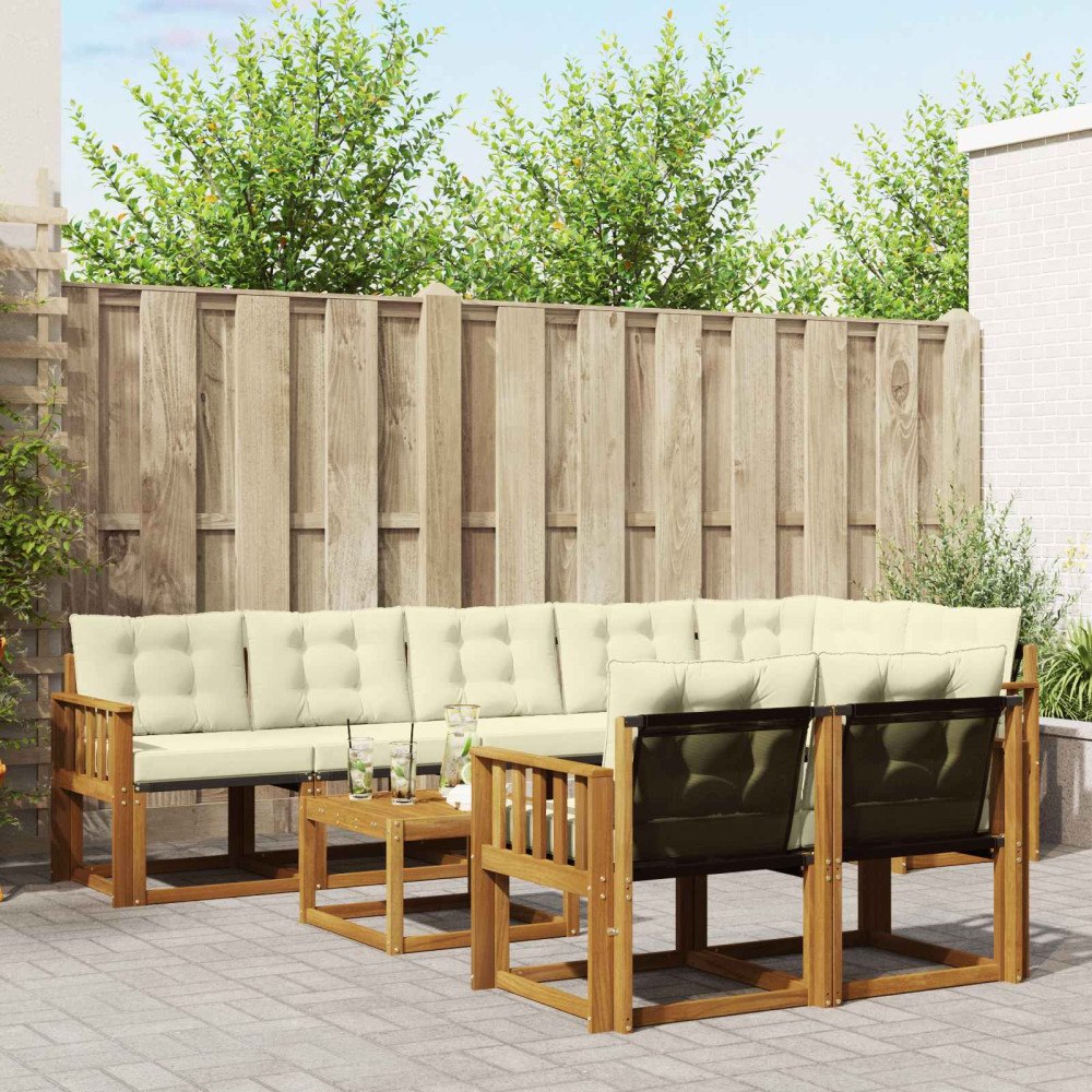 vidaXL Utomhussoffset med kudde 9 pcs Naturlig och Grädde