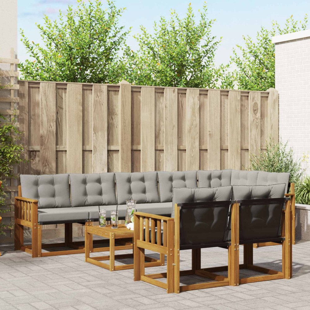 vidaXL Utomhussoffset med kudde 9 pcs Naturlig och Ljus Grå