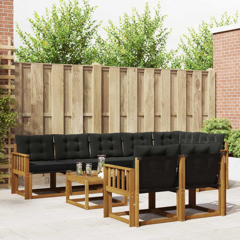 vidaXL Utomhussoffset med kudde 9 pcs Naturlig och svart