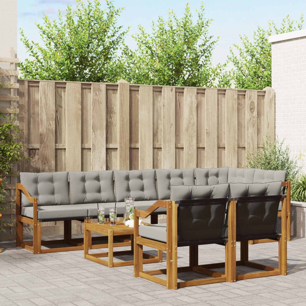 vidaXL Utomhussoffset med kudde 9 pcs Naturlig och Ljus Grå