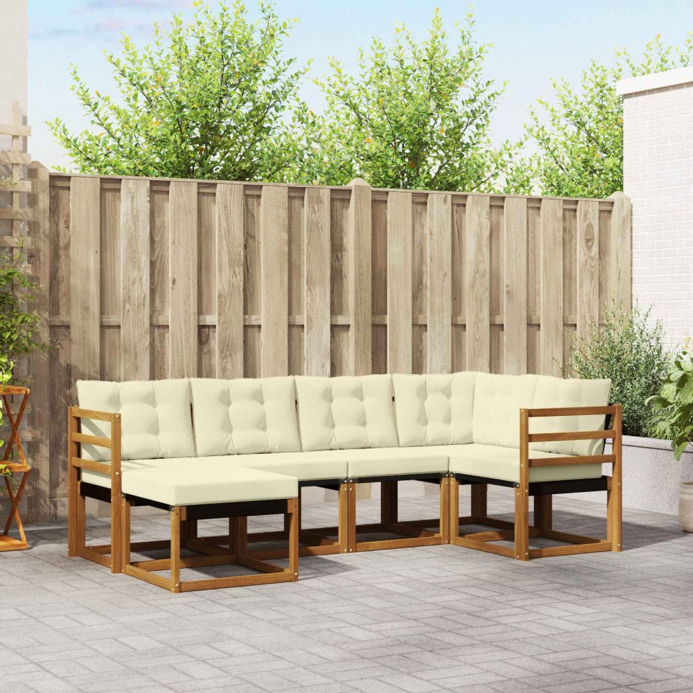 vidaXL Utomhussoffset med kudde 6 pcs Naturlig och Grädde