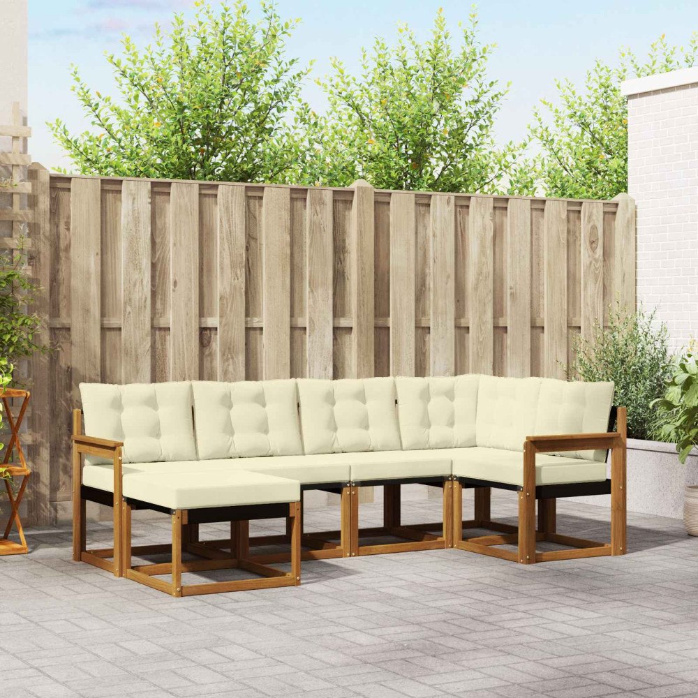 vidaXL Utomhussoffset med kudde 6 pcs Naturlig och Grädde