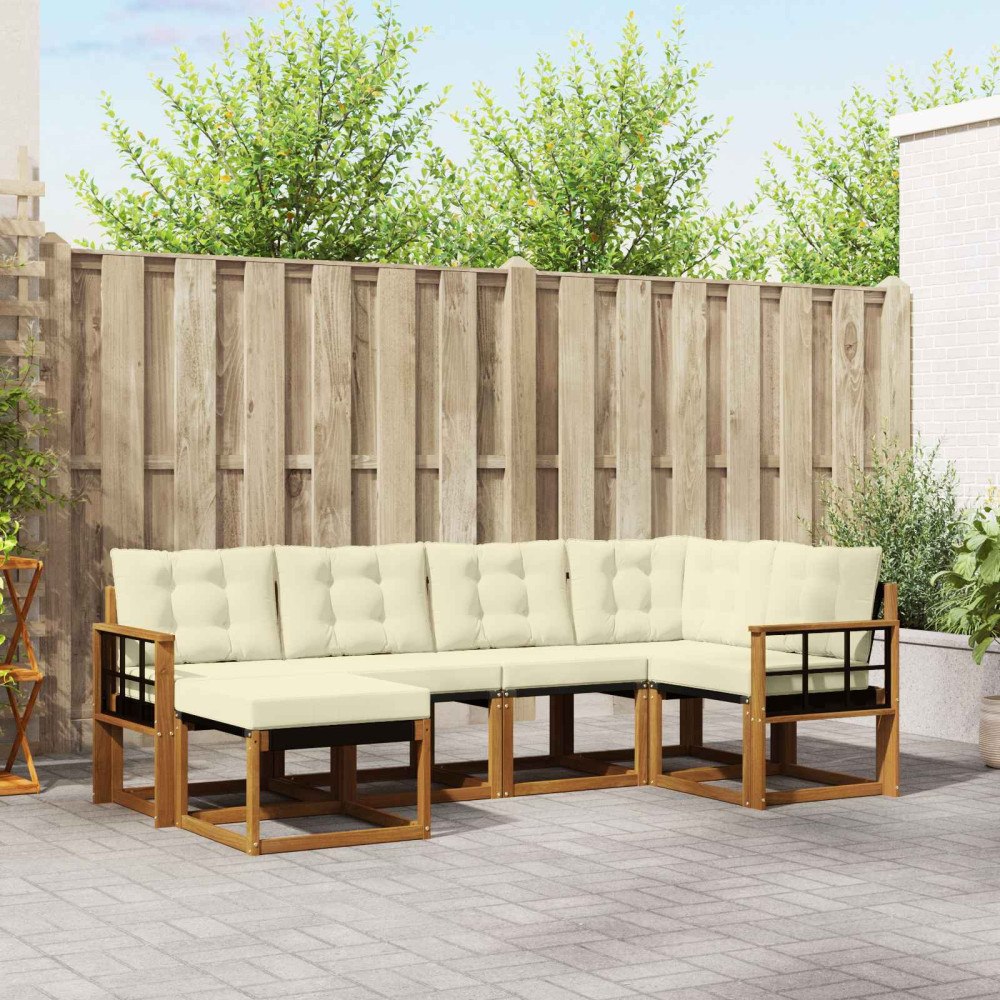 vidaXL Utomhussoffset med kudde 6 pcs Naturlig och Grädde