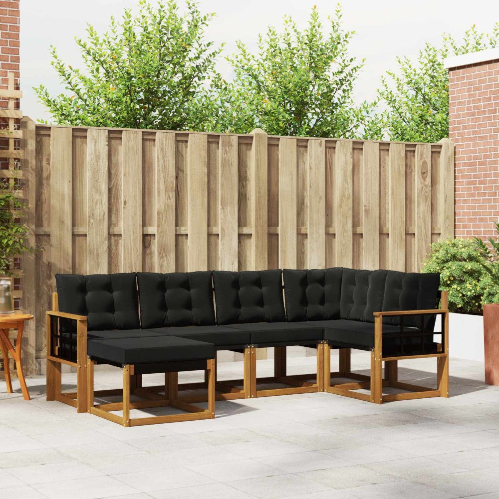 vidaXL Utomhussoffset med kudde 6 pcs Naturlig och svart