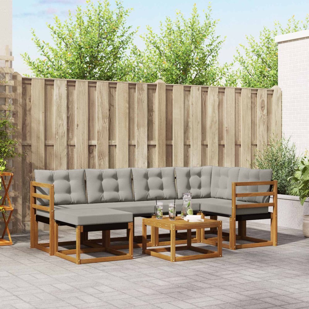 vidaXL Utomhussoffset med kudde 7 pcs Naturlig och Ljus Grå