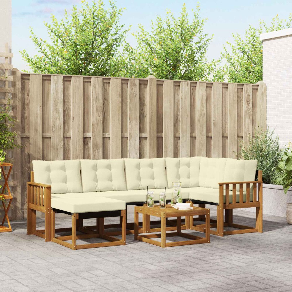 vidaXL Utomhussoffset med kudde 7 pcs Naturlig och Grädde