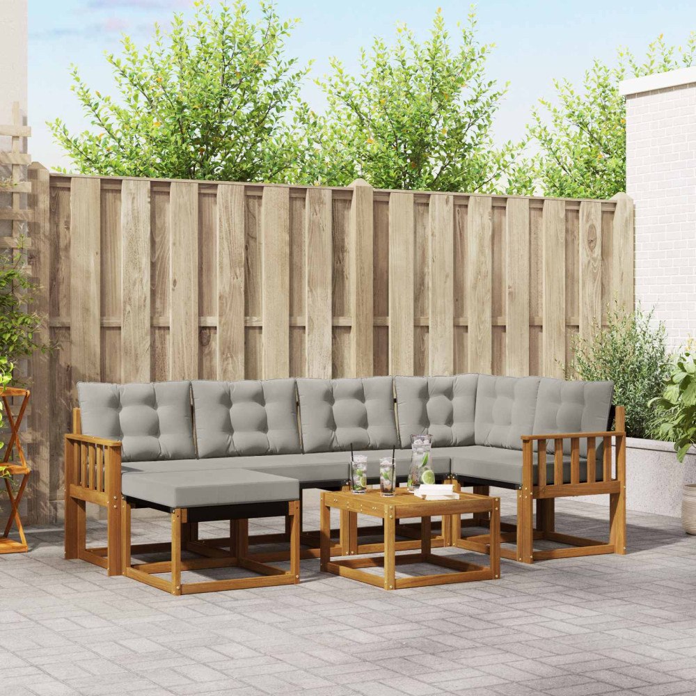 vidaXL Utomhussoffset med kudde 7 pcs Naturlig och Ljus Grå