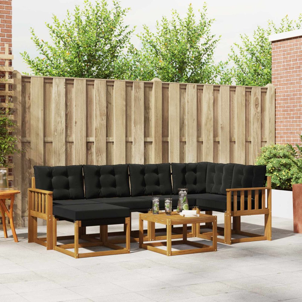 vidaXL Utomhussoffset med kudde 7 pcs Naturlig och svart