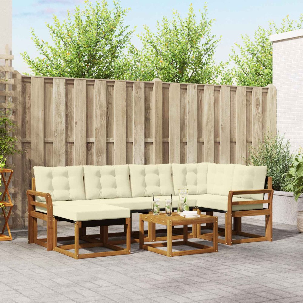 vidaXL Utomhussoffset med kudde 7 pcs Naturlig och Grädde