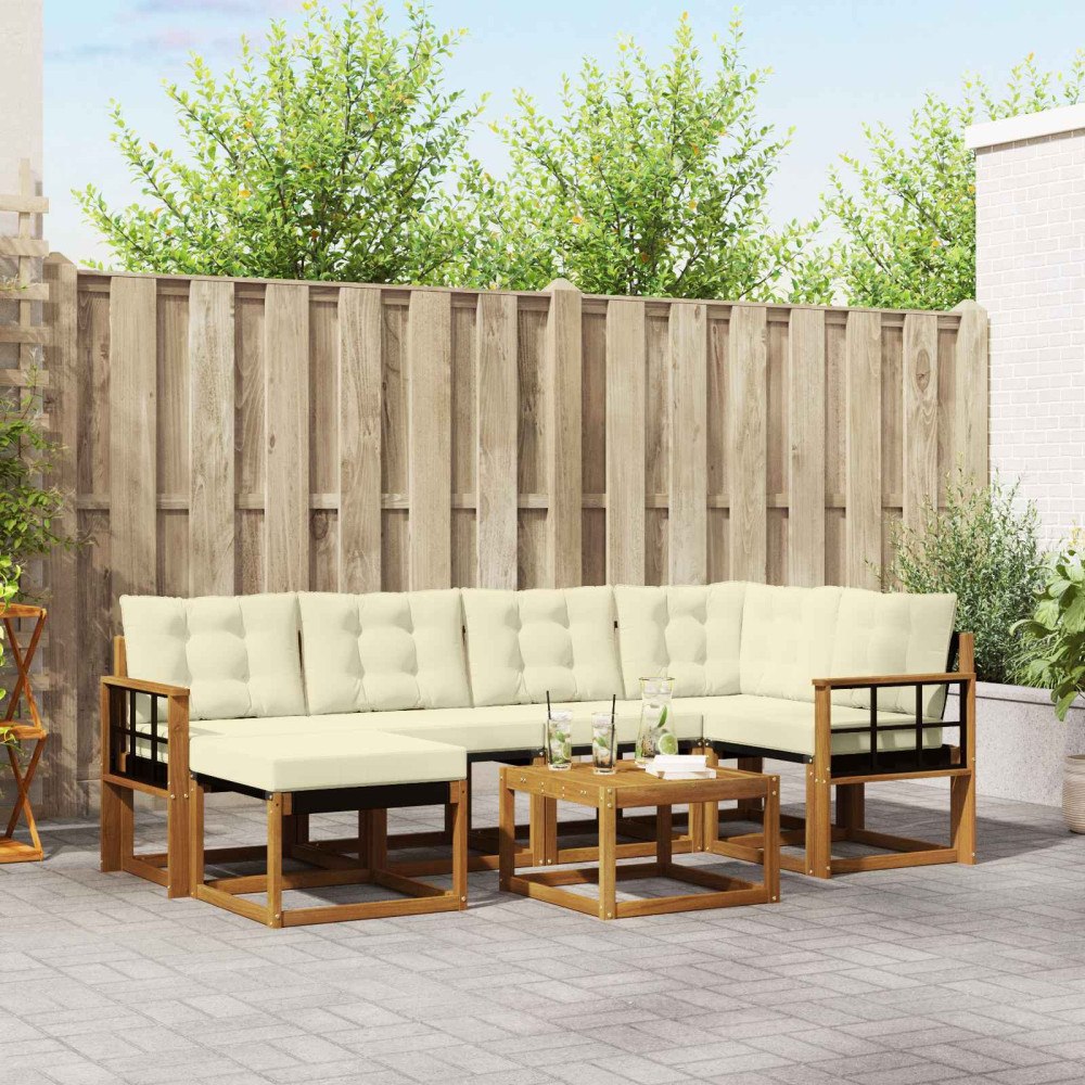 vidaXL Utomhussoffset med kudde 7 pcs Naturlig och Grädde