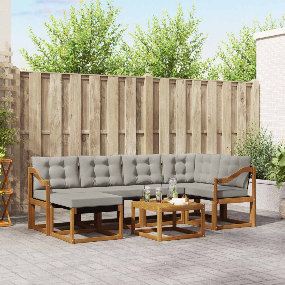 vidaXL Utomhussoffset med kudde 7 pcs Naturlig och Ljus Grå