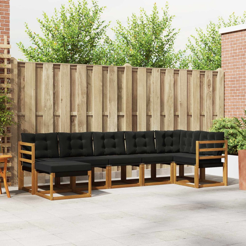 vidaXL Utomhussoffset med kudde 7 pcs Naturlig och svart