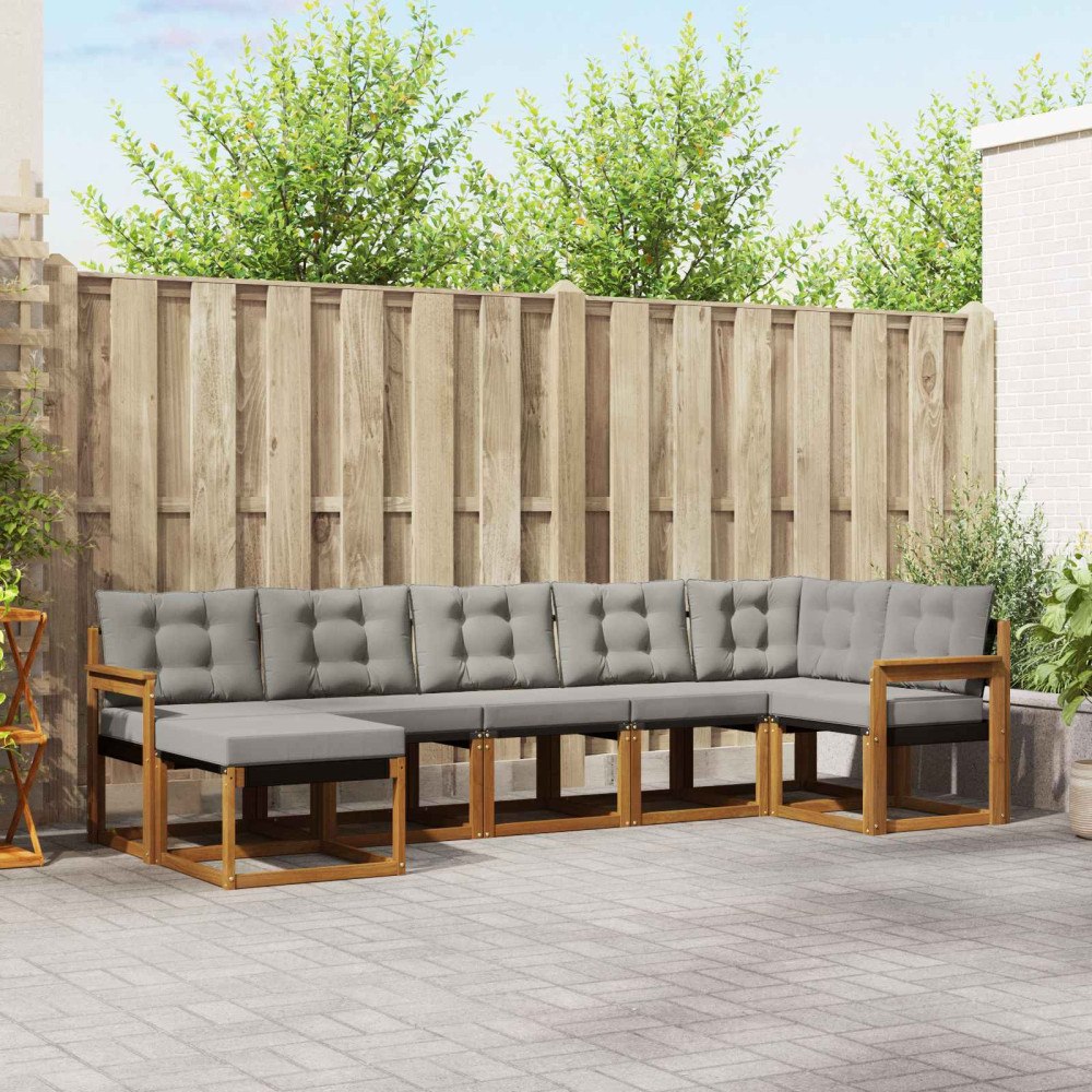 vidaXL Utomhussoffset med kudde 7 pcs Naturlig och Ljus Grå