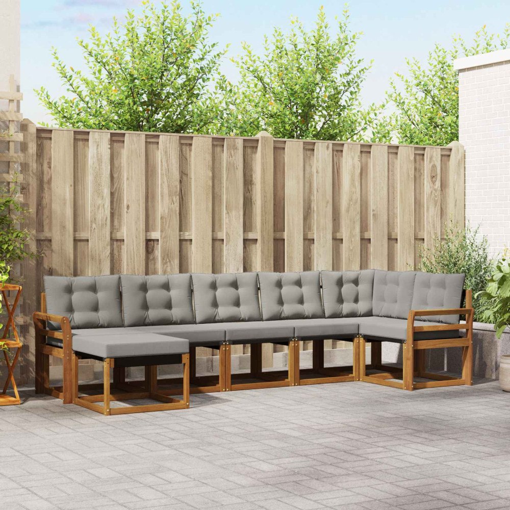 vidaXL Utomhussoffset med kudde 7 pcs Naturlig och Ljus Grå