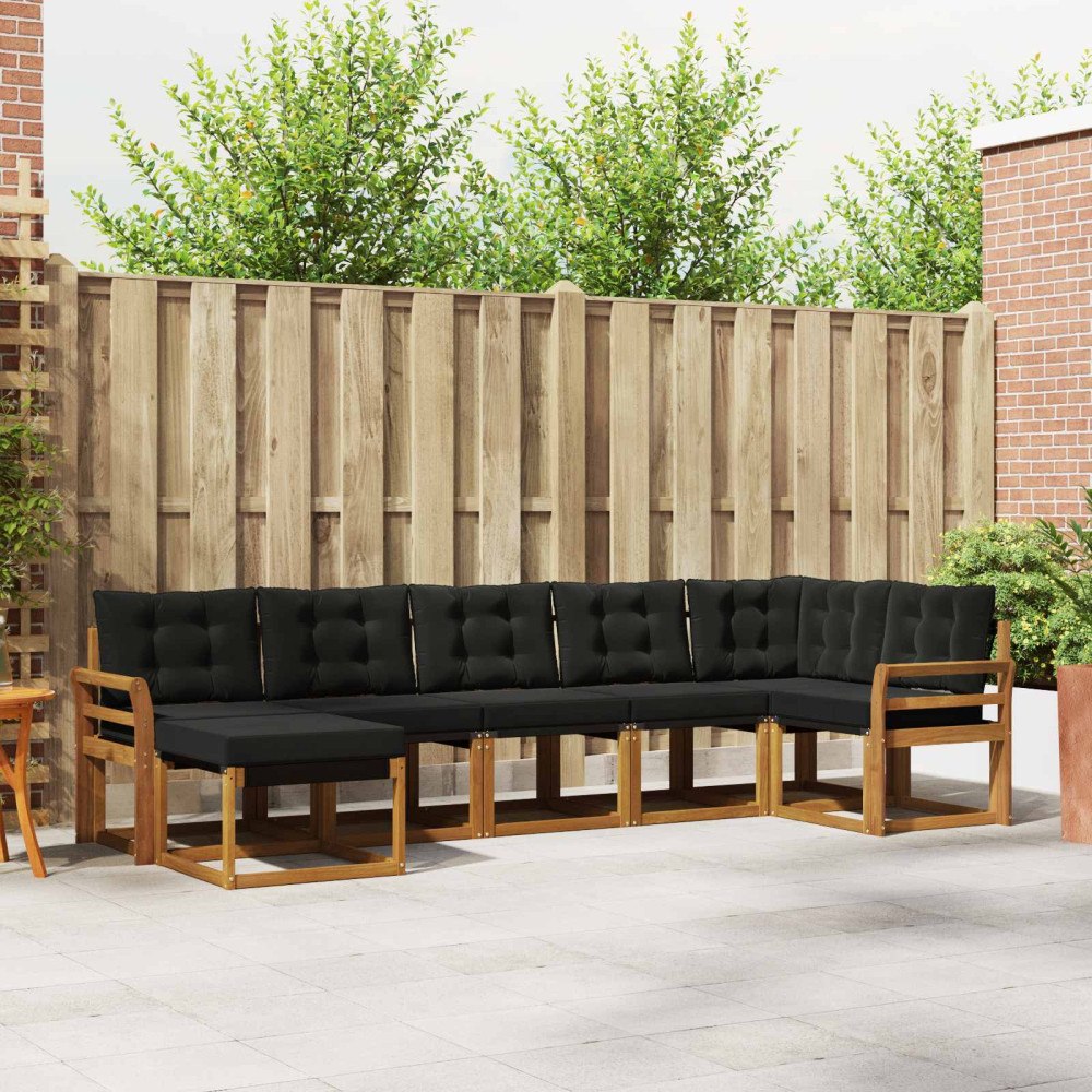 vidaXL Utomhussoffset med kudde 7 pcs Naturlig och svart
