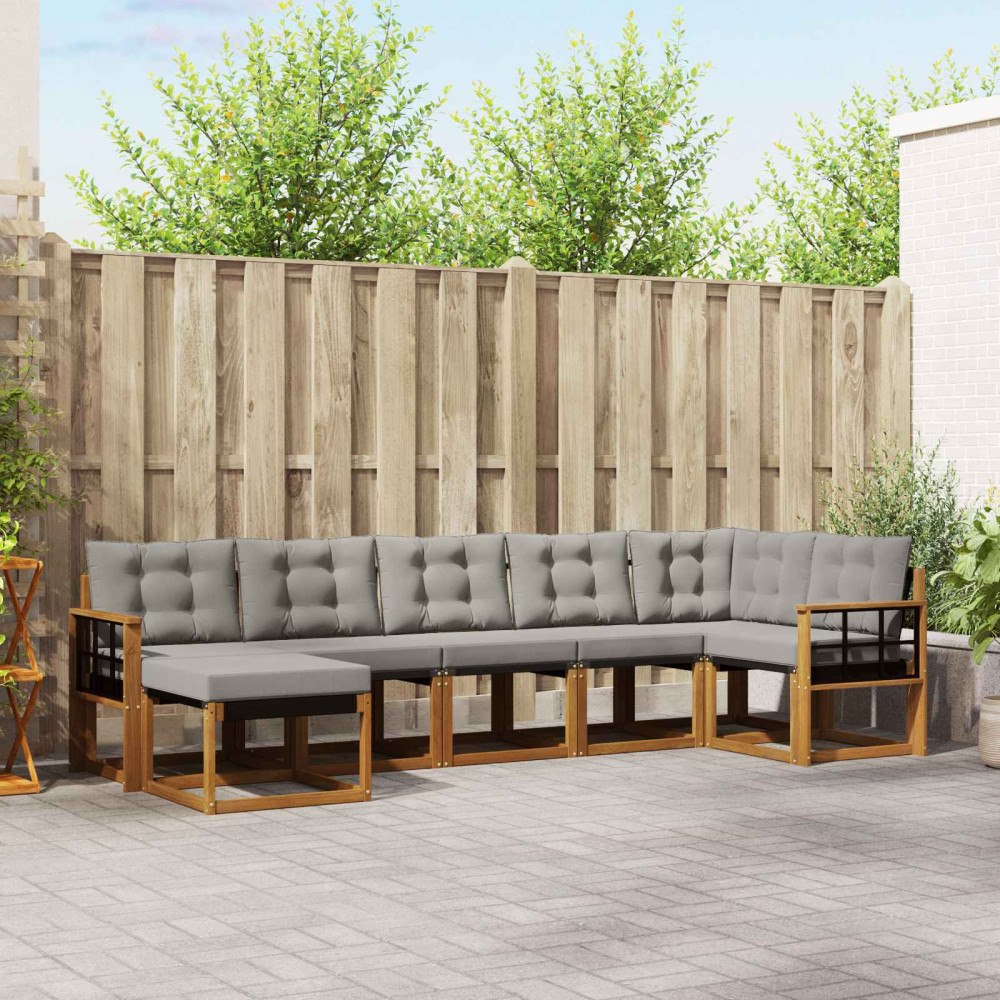 vidaXL Utomhussoffset med kudde 7 pcs Naturlig och Ljus Grå