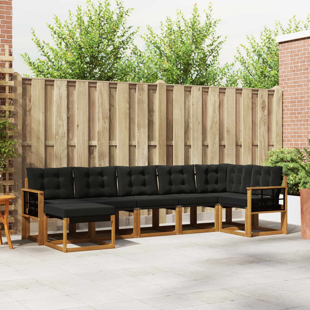vidaXL Utomhussoffset med kudde 7 pcs Naturlig och svart