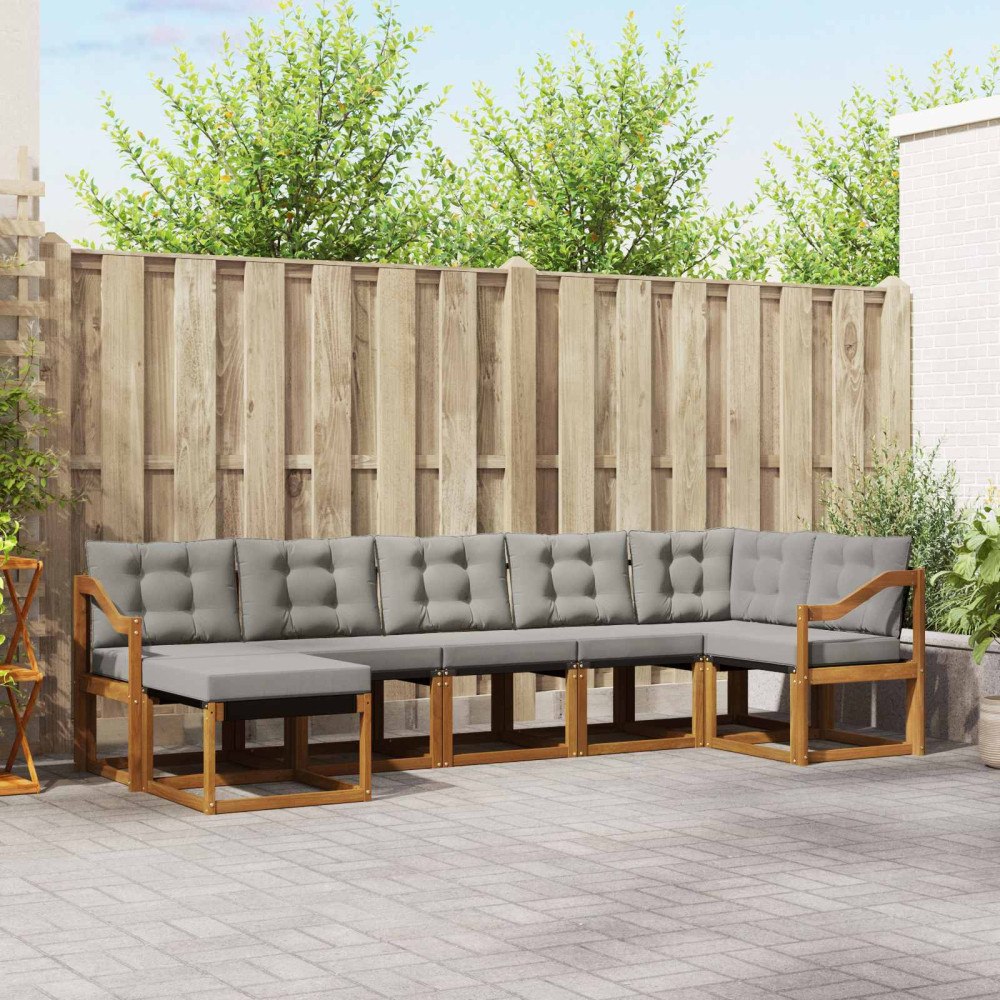 vidaXL Utomhussoffset med kudde 7 pcs Naturlig och Ljus Grå