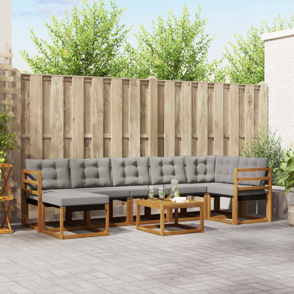 vidaXL Utomhussoffset med kudde 8 pcs Naturlig och Ljus Grå