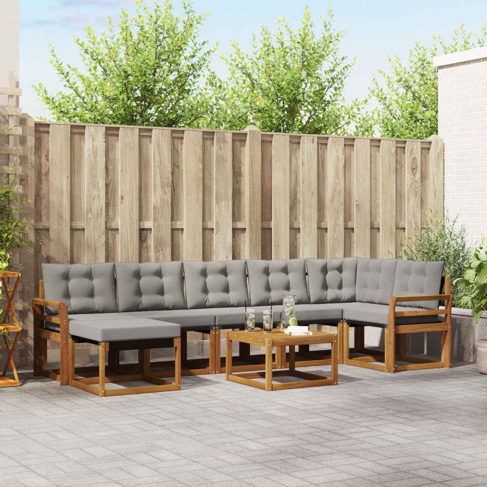 vidaXL Utomhussoffset med kudde 8 pcs Naturlig och Ljus Grå