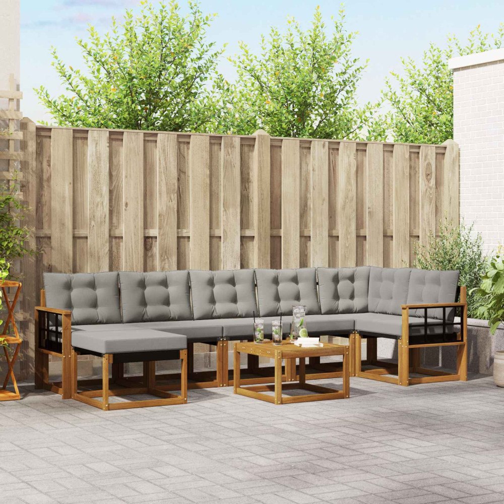 vidaXL Utomhussoffset med kudde 8 pcs Naturlig och Ljus Grå