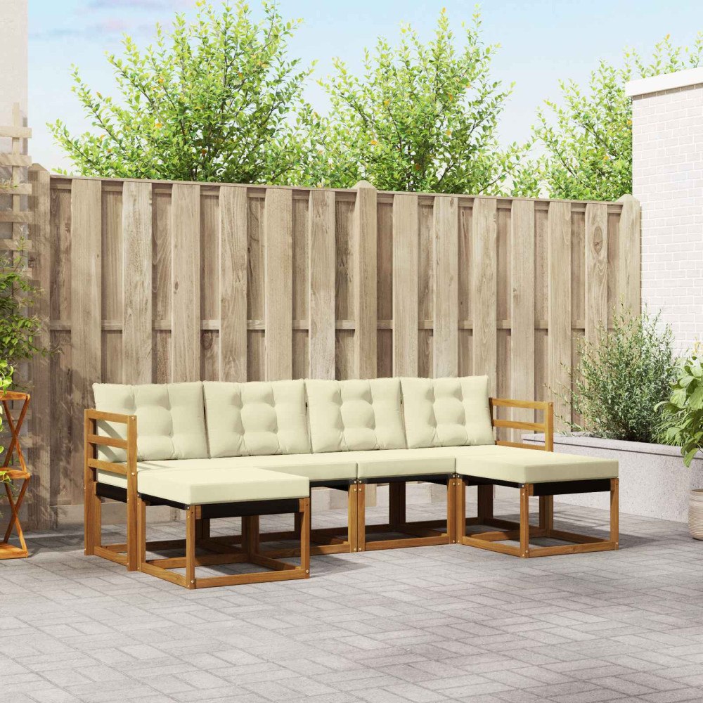 vidaXL Utomhussoffset med kudde 6 pcs Naturlig och Grädde