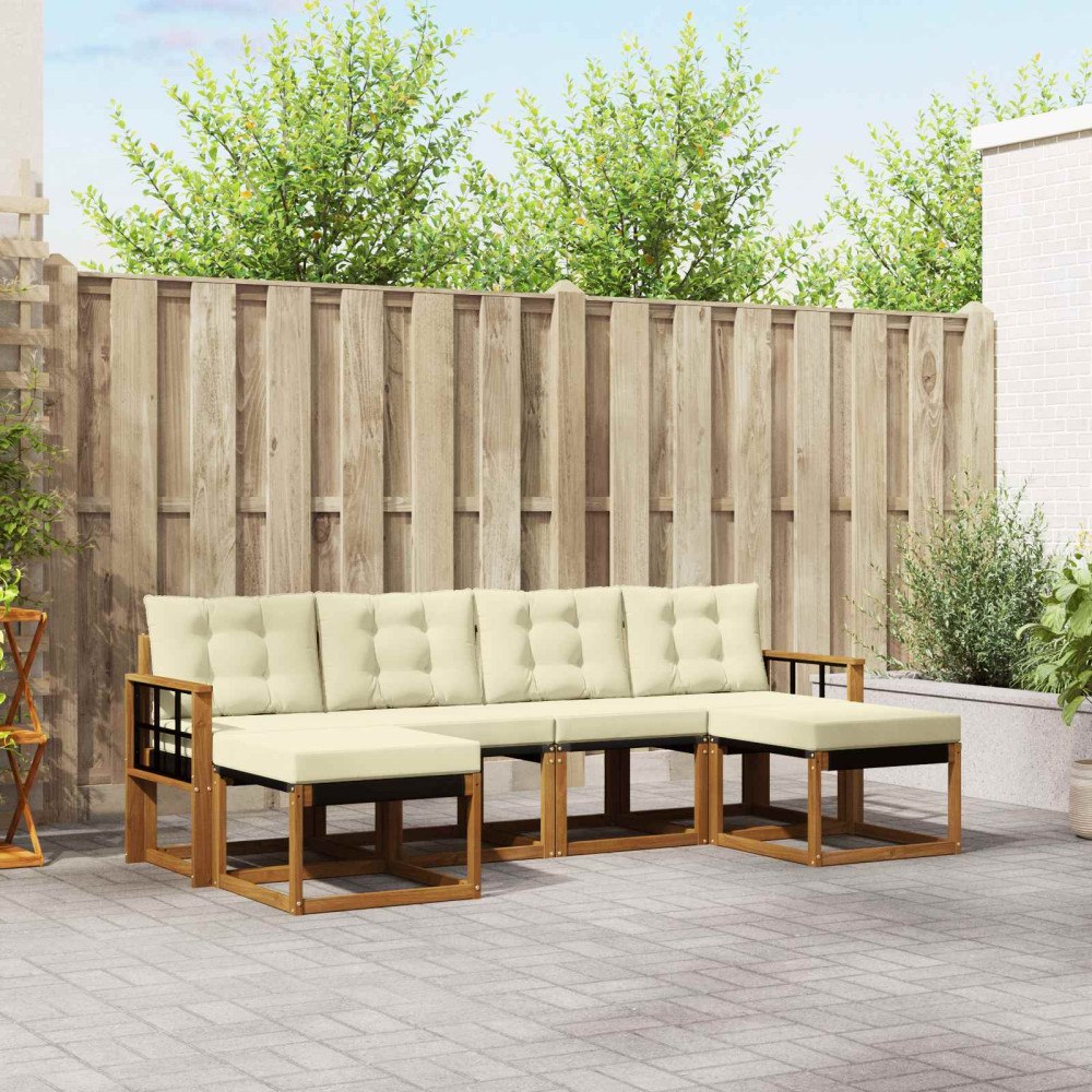 vidaXL Utomhussoffset med kudde 6 pcs Naturlig och Grädde