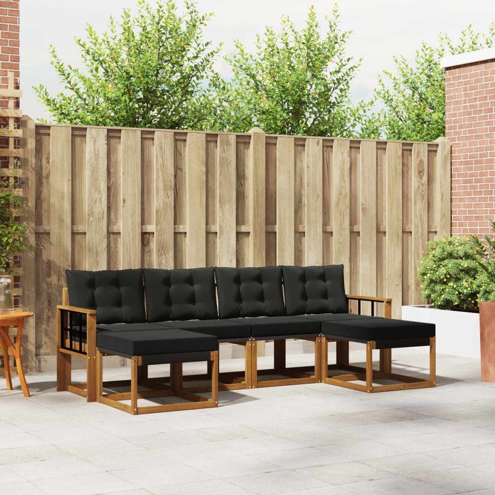 vidaXL Utomhussoffset med kudde 6 pcs Naturlig och svart