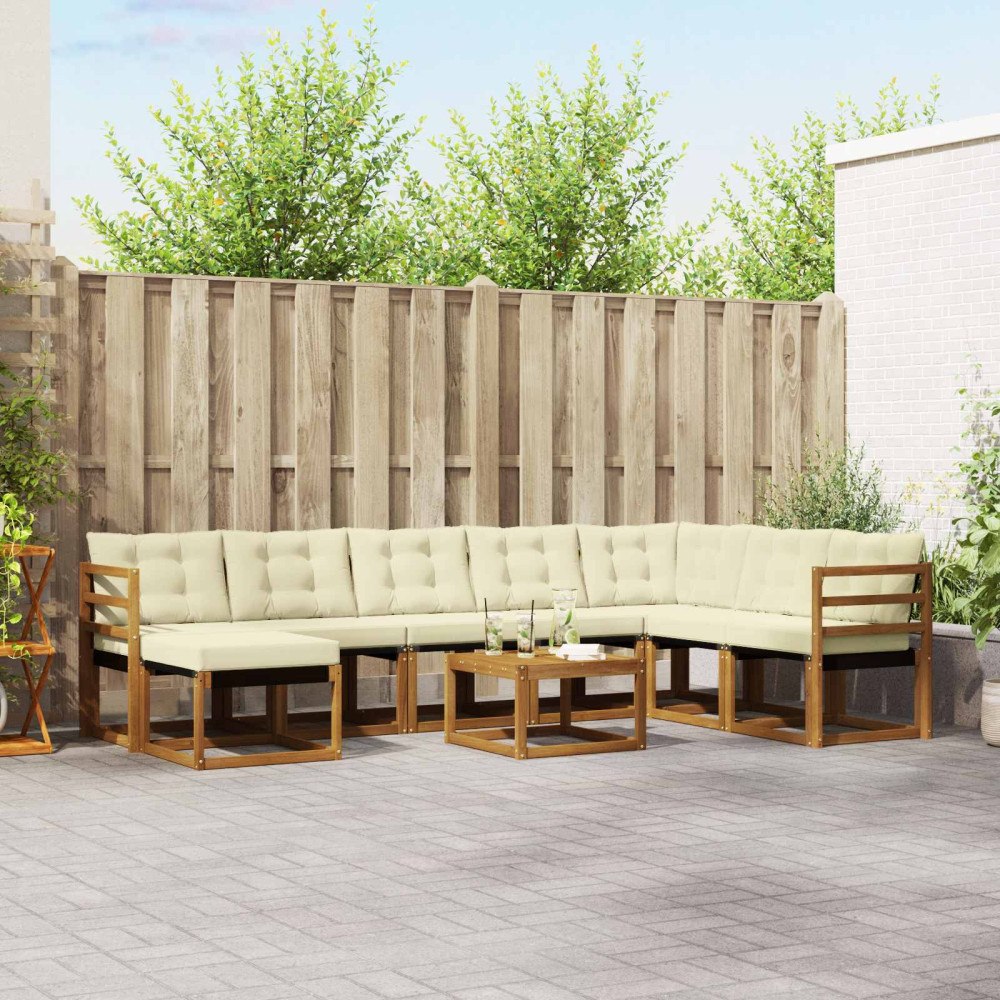 vidaXL Utomhussoffset med kudde 9 pcs Naturlig och Grädde