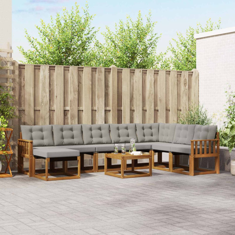 vidaXL Utomhussoffset med kudde 9 pcs Naturlig och Ljus Grå