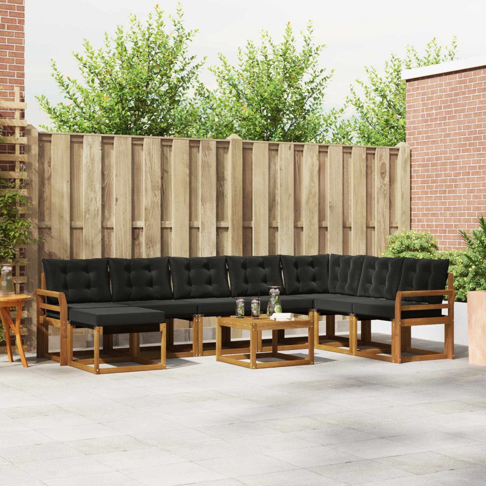 vidaXL Utomhussoffset med kudde 9 pcs Naturlig och svart