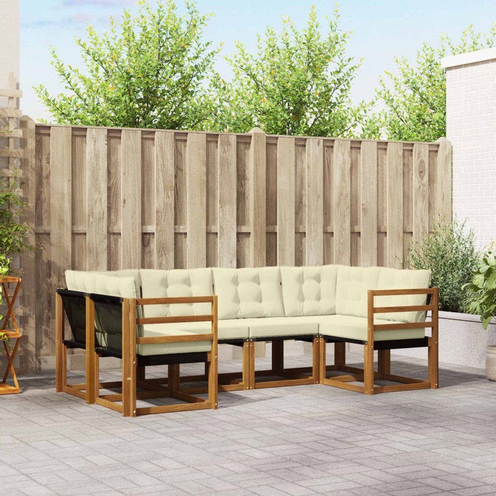 vidaXL Utomhussoffset med kudde 6 pcs Naturlig och Grädde