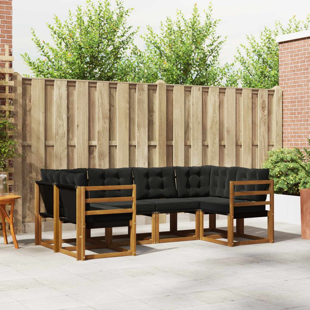 vidaXL Utomhussoffset med kudde 6 pcs Naturlig och svart