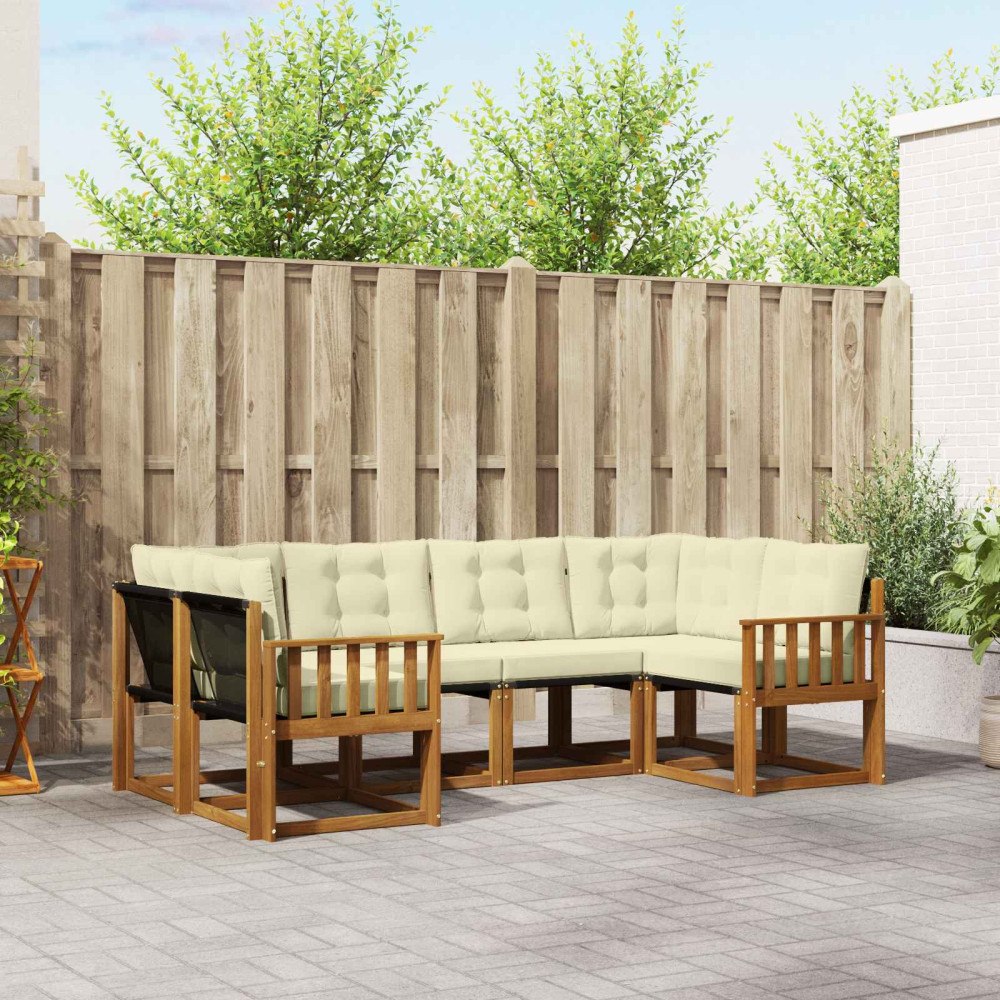 vidaXL Utomhussoffset med kudde 6 pcs Naturlig och Grädde