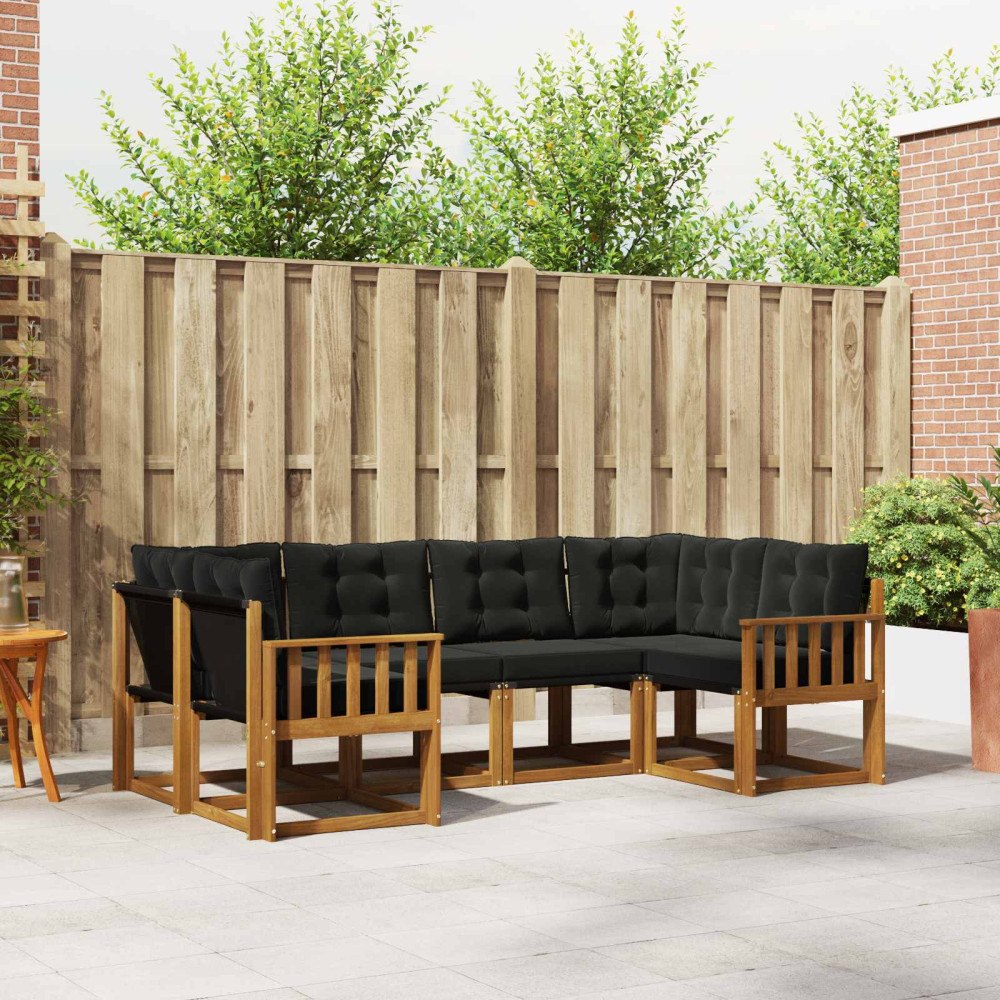 vidaXL Utomhussoffset med kudde 6 pcs Naturlig och svart