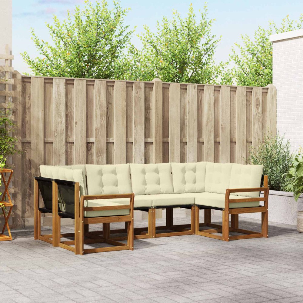 vidaXL Utomhussoffset med kudde 6 pcs Naturlig och Grädde